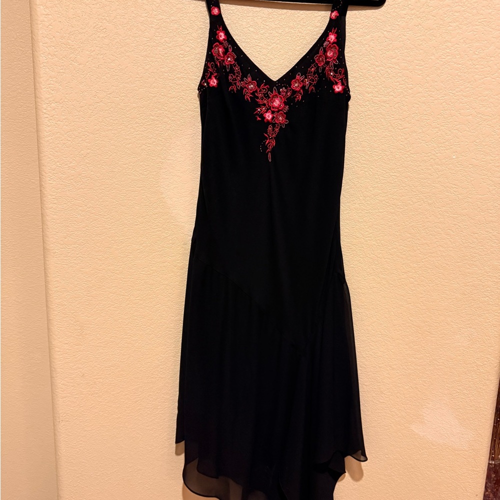 R&M Richards Black Dress with Red Floral Details